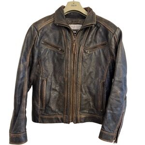 Andrew Marc Leather Bomber-Style Moto Jacket – Men’s Small